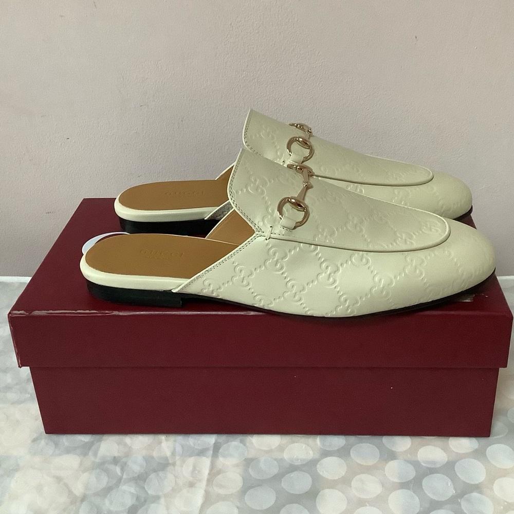 BNIB Gucci Princetown Horsebit GG Embossed Mule Slide Sandals Flat Loafers Shoes - Picture 3 of 13